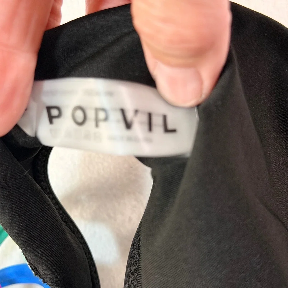 Popvil Womens Bikini Top XL Black Rainbow Strappy Triangle Padded Swimwear